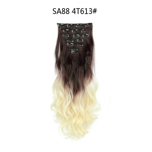 MERISI HAIR 22 Synthetic Deep Wave Hair Heat Resistant Light Brown Gray Blond Women Hair Extension Set Clip In Ombre Hair - Color: SA88 4T613