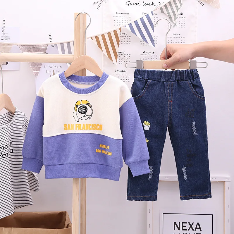 Осень г. корейский мультфильм собака голова из двух частей дети письмо полный Уличная пуловер животных o-образным вырезом хлопок унисекс распродажа