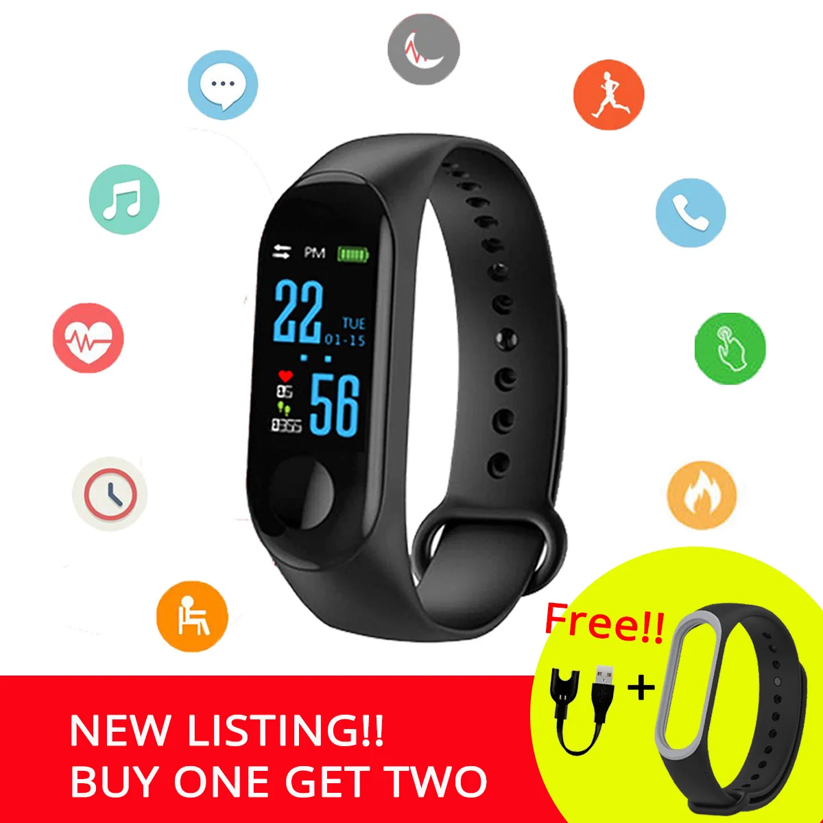 

M3 Plus Smart Bracelet Heart Rate Blood Pressure Health Life Waterproof Smart Watch Bluetooth Watch Wristband Fitness Tracker