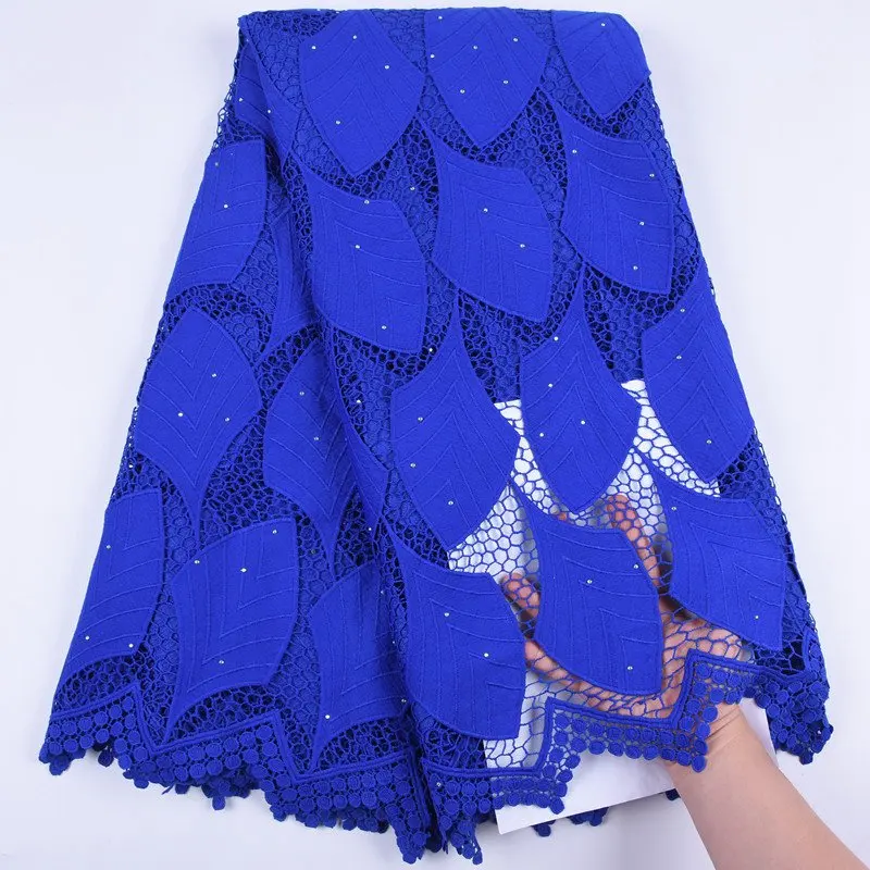 

Royal Blue Guipure Lace Cord Lace Stoned African French Milk Silk Lace Fabric High Quality Nigeria Lace Fabric For Wedding S1725