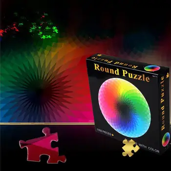 

1000 PCS 3D Colourful Magic Puzzles Round Rainbow Paper Puzzle Decompression Improving Intelligence Indoor Toys for Kid Adult