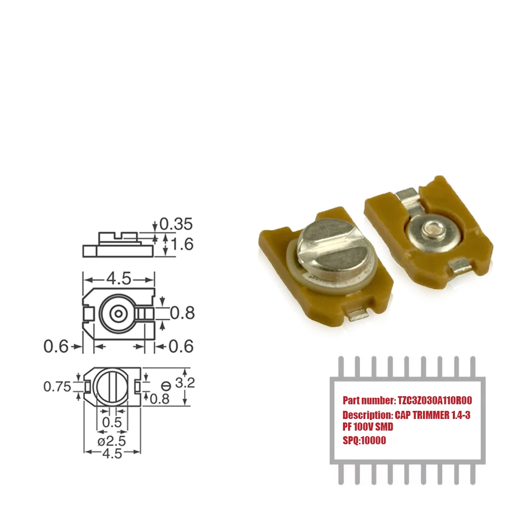 Моя группа Азии 1000 шт. TZC3Z030A110R00 поверхностного монтажа SMD 1 4 ~ 3pF 100 V Топ триммеры