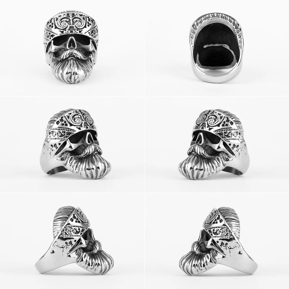 Stainless Steel Ring Big Beard Hippie Skull Mens Rings Punk Hip Hop Cool for Male Boyfriend Biker Jewelry Creativity Gift stainless steel ring,finger ring