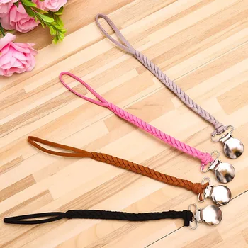 

Leather Pacifier Clips Chain Dummy Clip Pacifier Holder Braided Clip Nipple Holder Soother Chain For Infant Baby Feeding