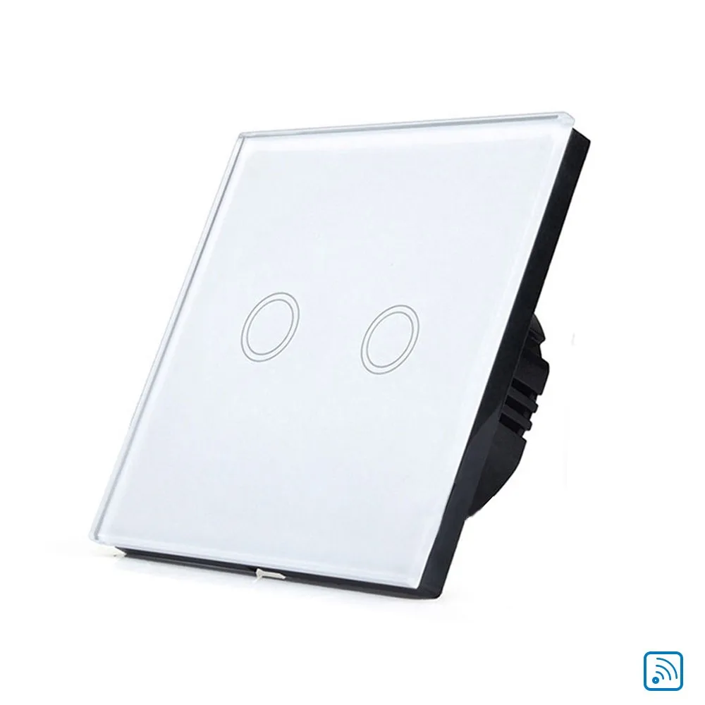 

2017 Free shipping EU Smart Wall Touch Switch Remote Control Switch 2 Gang 1 Way Wireless Remote Control Touch Light Switch