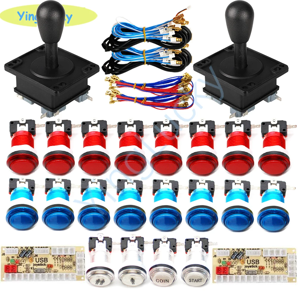 2 Players Arcade joysticks DIY Kit Zero Delay USB Encoder American Style Joystick 28mm Push Button PC Mame Raspberry pi 1 2 3