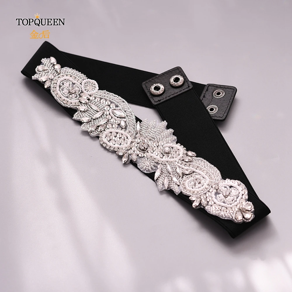 TOPQUEEN S280 эластичный пояс Стразы ремни для женщин черный пояс с бисером черный вечерний пояс с жемчугом для платьев свадебный пояс