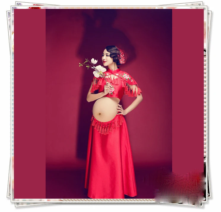 Красное праздничное платье для мам, вечернее платье для съемок, свободный большой круглый вырез, большой размер, костюм для беременных