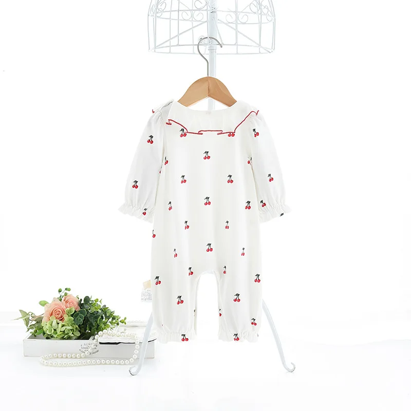 Newborn Baby Girl Clothing Long Sleeve Spring Autumn Girl Cherry Rompers Soft Infant Clothes Toddler winter overalls for girls