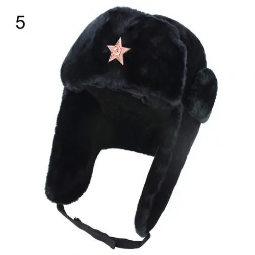 5 Unisex Star Badge Soviet Hat Warm Windproof Lace Up Outdoor Earflap Snow Cap Warm Outdoor Windproof Clothing Decor Accessory - Цвет: 5