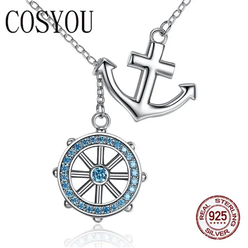 

COSYOU 2019 New Collection 925 Sterling Silver Blue Anchor & Rudder Pendants & Necklaces Wedding Jewelry 45CM SCN049