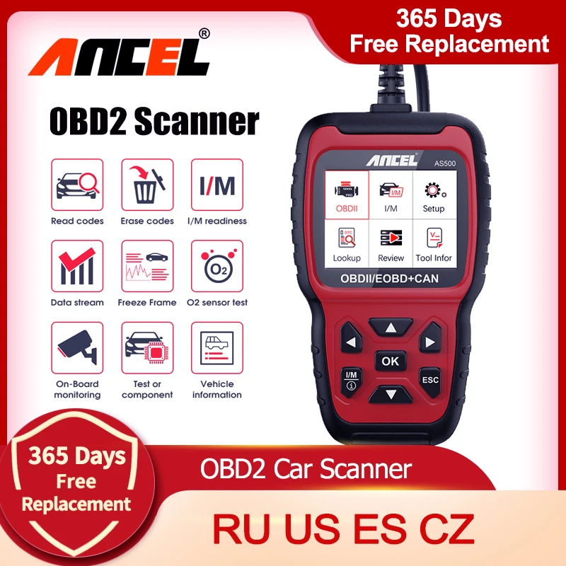 Ancel AS500 OBD2 OBD 2 Scanner Engine Code Reader OBD Car Diagnostics Tool Multilingual