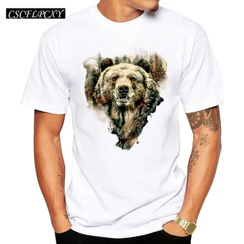 

2019 Vintage Bear Men T-Shirt Hipster Short Sleeve T Shirt Fashion Punk Bear Printed Tee O-Neck Casual Tops