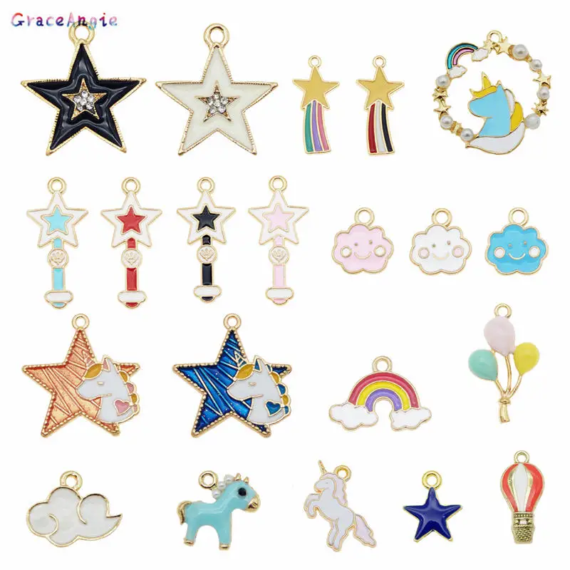 

GraceAngie 10pcs Alloy Enamel Star Rainbow Balloon Mixed Shape Charms For Necklace Bracelet Earrings Pendant DIY Findings