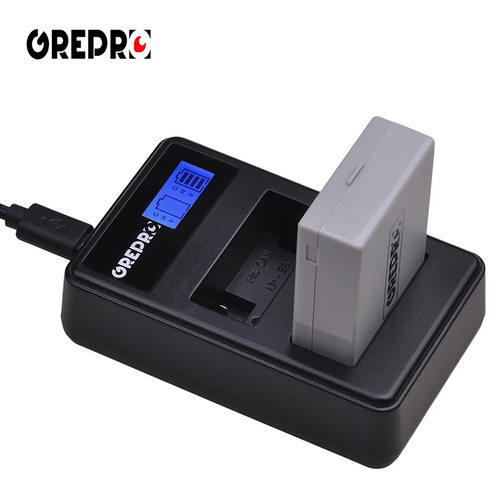 GREPRO LP-E8 LP E8 LPE8 Камера Батарея+ ЖК-дисплей USB Dual Зарядное устройство для цифровой однообъективной зеркальной камеры Canon EOS 550D 600D 650D 700D Rebel X4 X5 X6i X7i T2i T3i