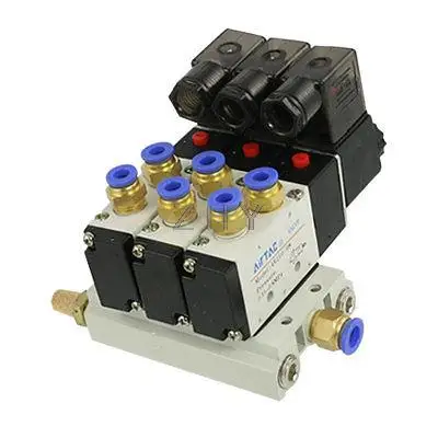 

4V210-08 AC 220V Triple Solenoid Valve Mufflers PC6-02 Quick Fittings Base Set
