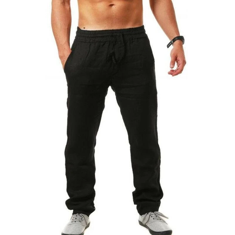 FJoggers en coton et lin pour hommes, pantalons décontractés monochromes, taille élastique, pantalons de sport droits, pantalons de course, vêtements pour hommes, grande taille