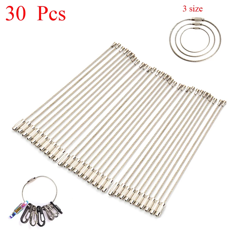 edc steel key keyring wire tag screw camp luggage keychain ring gadget circle rope outdoor lock cable loop chain holder 30x