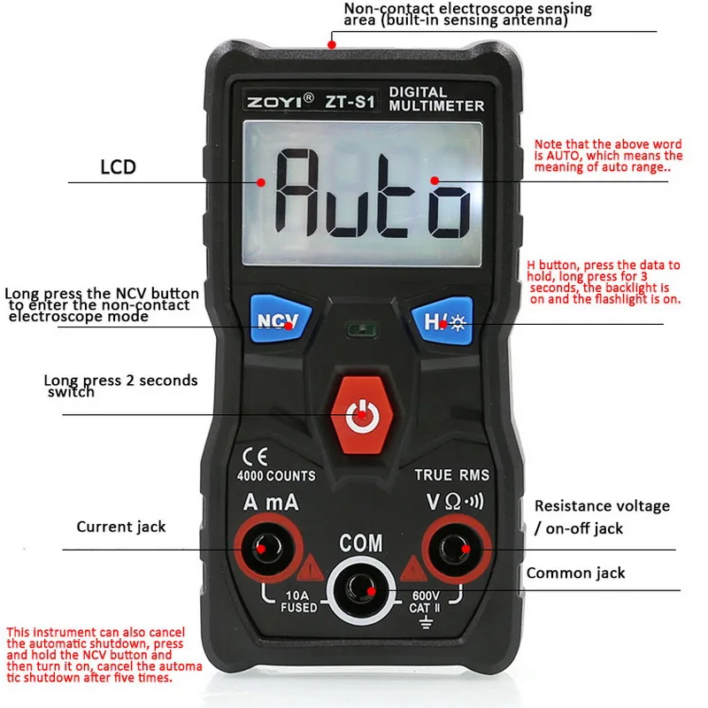 ZT-S1, ЖК-дисплей, цифровой мультиметр, тестер, автозапуск, True Rms, Automotriz, мультиметр с подсветкой, изоляционный, защитный