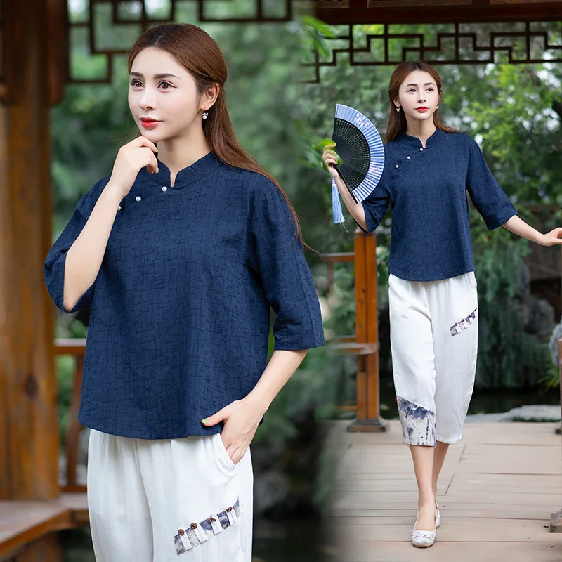 

Photo Shoot 2019 Autumn New Style Ethnic-Style Casual Loose And Plus-sized Slimming Cotton Linen Printed Yoga Clothes Suit