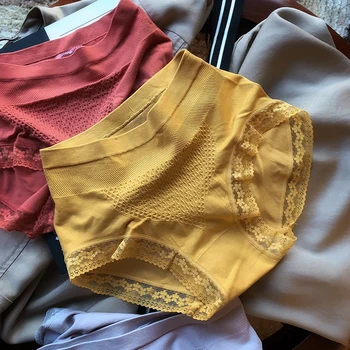 

Wriufred Comfortable briefs high waist buttocks breathable antibacterial cotton stall belly underwear girl lace panties