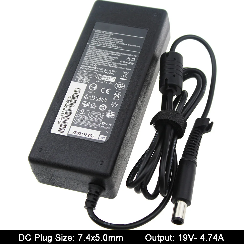 Adaptador de CA para portátil, 19V, 4,74a, 7,4x5,0mm, fuente de alimentación para HP Pavilion DV3, DV4, DV5, DV6