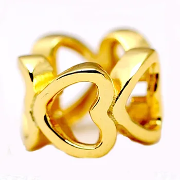

New 925 Sterling Silver Bead Charm Openwork Gold Color Love Heart Space Beads Fit Pandora Bracelet Bangle DIY Jewelry