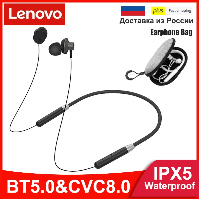 Wireless Earphones Headsets Earbuds Ipx5 Waterproof Neckband Lenovo He05 Noise-Cancelling