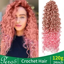 

Peros Synthetic Crochet Braids Hair Afro Curls Braiding Hair Extensions Ocean Deep Wave 24inch Pink Grey Hair Afro Braids