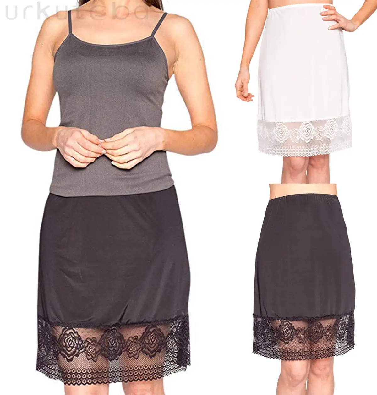 

Women High Waist Lace Underskirt Petticoat Solid Color Loose Straight Pencil Skirt Knee Length