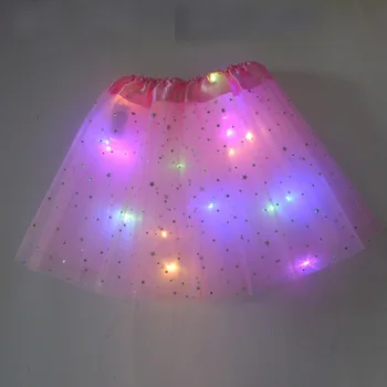 

Kids Girls Glitter Star Sequins Ballet Dance Tutu Skirt LED Light Up Neon Colorful Layered Tulle Short Dress Party Custome