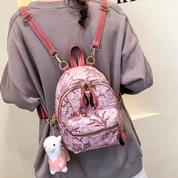 2021 PU Trendy Girls Students Back Packs Jacquard cloth Retro Letter Luxury Designer Small Backpack for Women