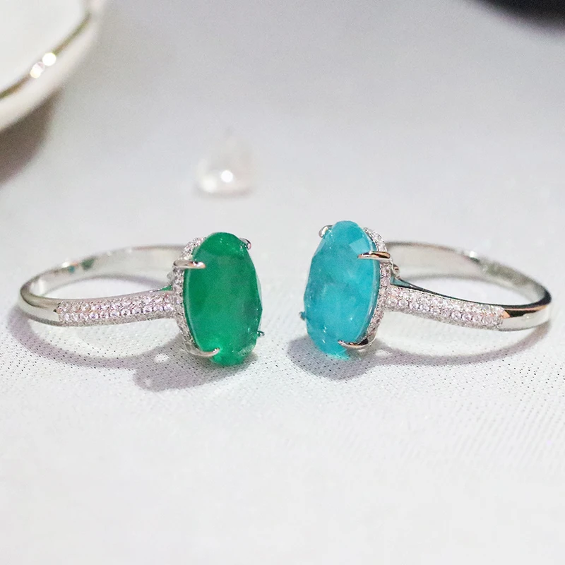 925 Sterling Silver Oval Finger Rings for Women Paraiba Tourmaline Engagement Wedding Jewelry