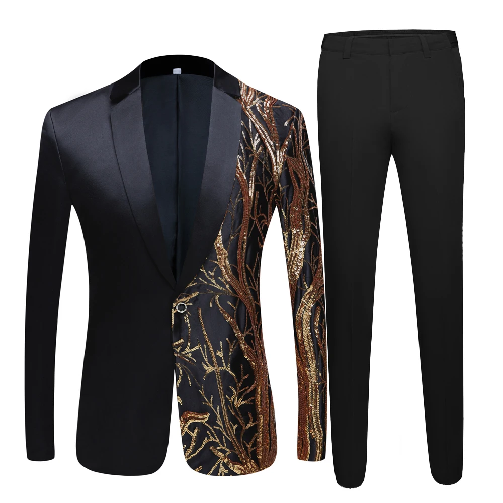 Мужские черные с пайетками вечерние Блейзер Slim Fit Свадебная вечеринка пиджаки