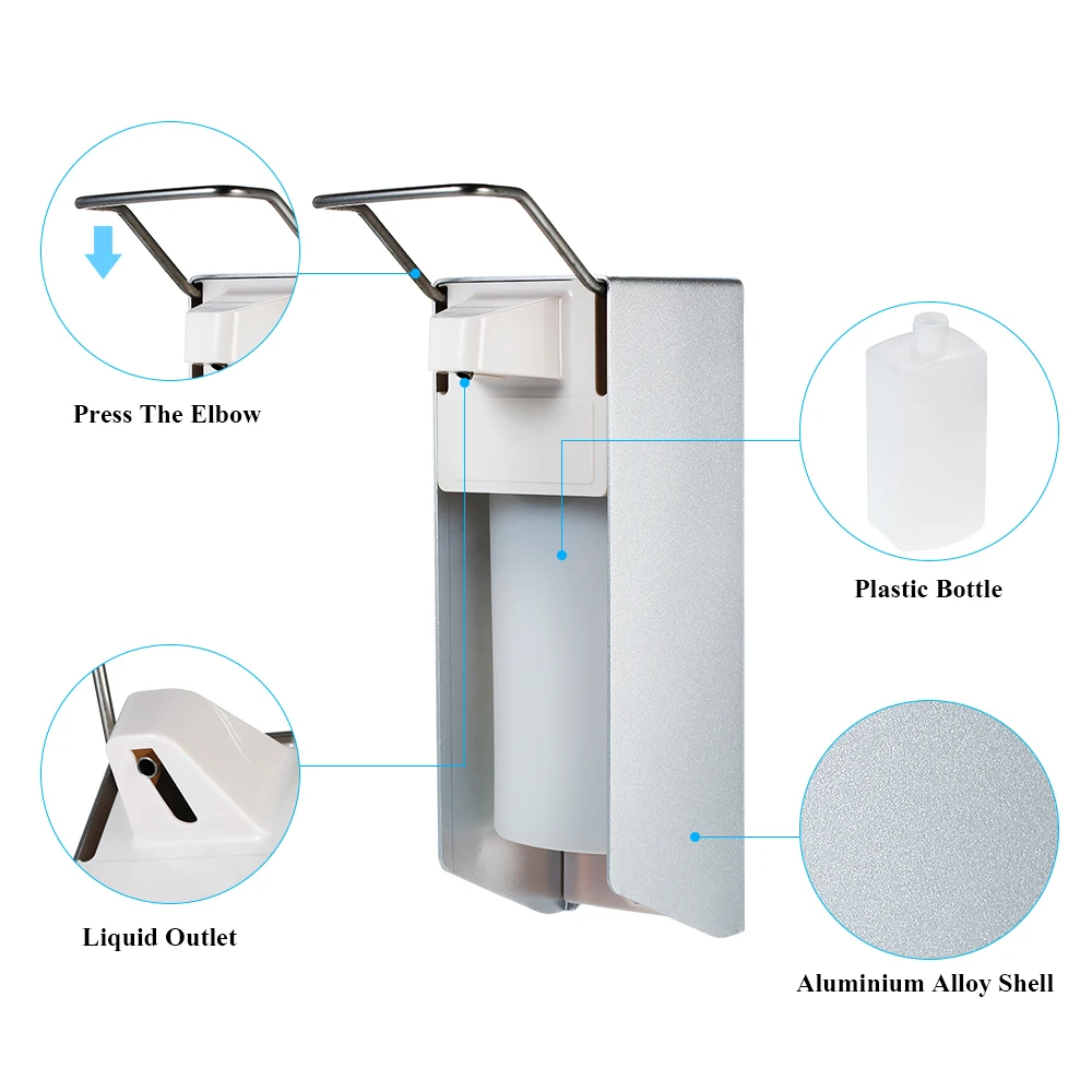 

Elbow Soap Dispenser Sanitizer Shampoo Box Hand Soap Holder Dispensador Manual 500ML Wall Mounted for Toilet Restaurant Hotel