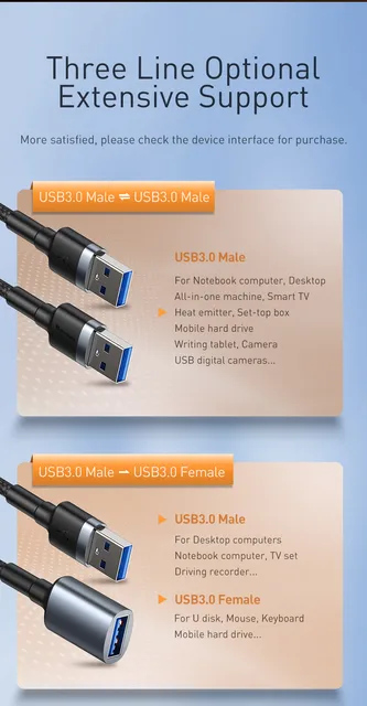 Gadgetoo Baseus Cafule Cable Usb3.0 Male To Micro-B 2A 1M For External Hard Drive