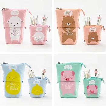 

Simple canvas multifunctional pencil case with variable pull-down telescopic pencil holder