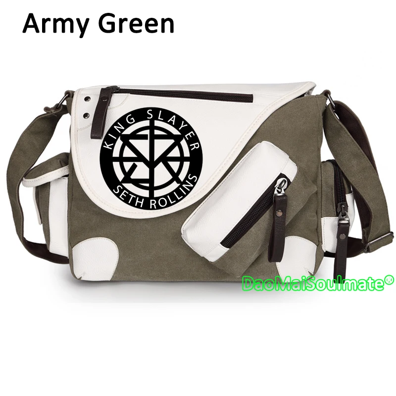 Army Green 4 Мужская Холщовая Сумка на плечо для студентов, борцов, Джон сена, мужская сумка-мессенджер, Рэнди Ортон, школьные сумки для ноутбука - Цвет: Army Green 4