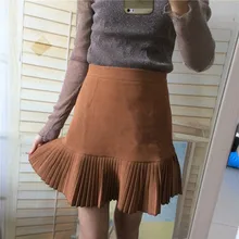 Осенне-зимняя женская мини-плиссированная юбка замшевая Однотонная юбка с высокой талией для школьниц 0803-39