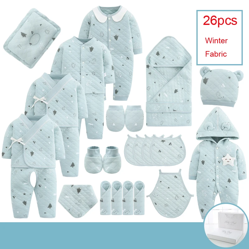 26pcs Blue Winter От 0 до 3 месяцев, весенне-осенняя одежда для новорожденных, хлопок, комплект детской одежды, унисекс, комплект одежды для маленьких мальчиков и девочек - Цвет: 26pcs Blue Winter
