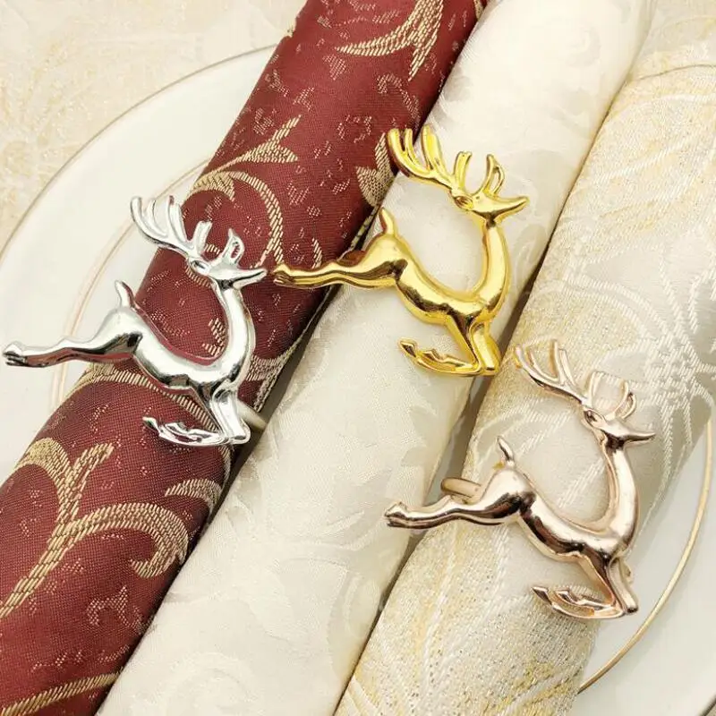 NEW 1Pcs Christmas deer napkin rings Silver Gold Alloy napkin buckle napkin buckle hotel wedding party table decoration