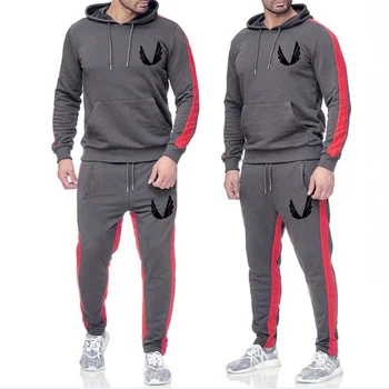 

Cross border sports suit men's spring and autumn Hooded Sweatshirt drawstring sportswear men's Pullover two piece casual wear