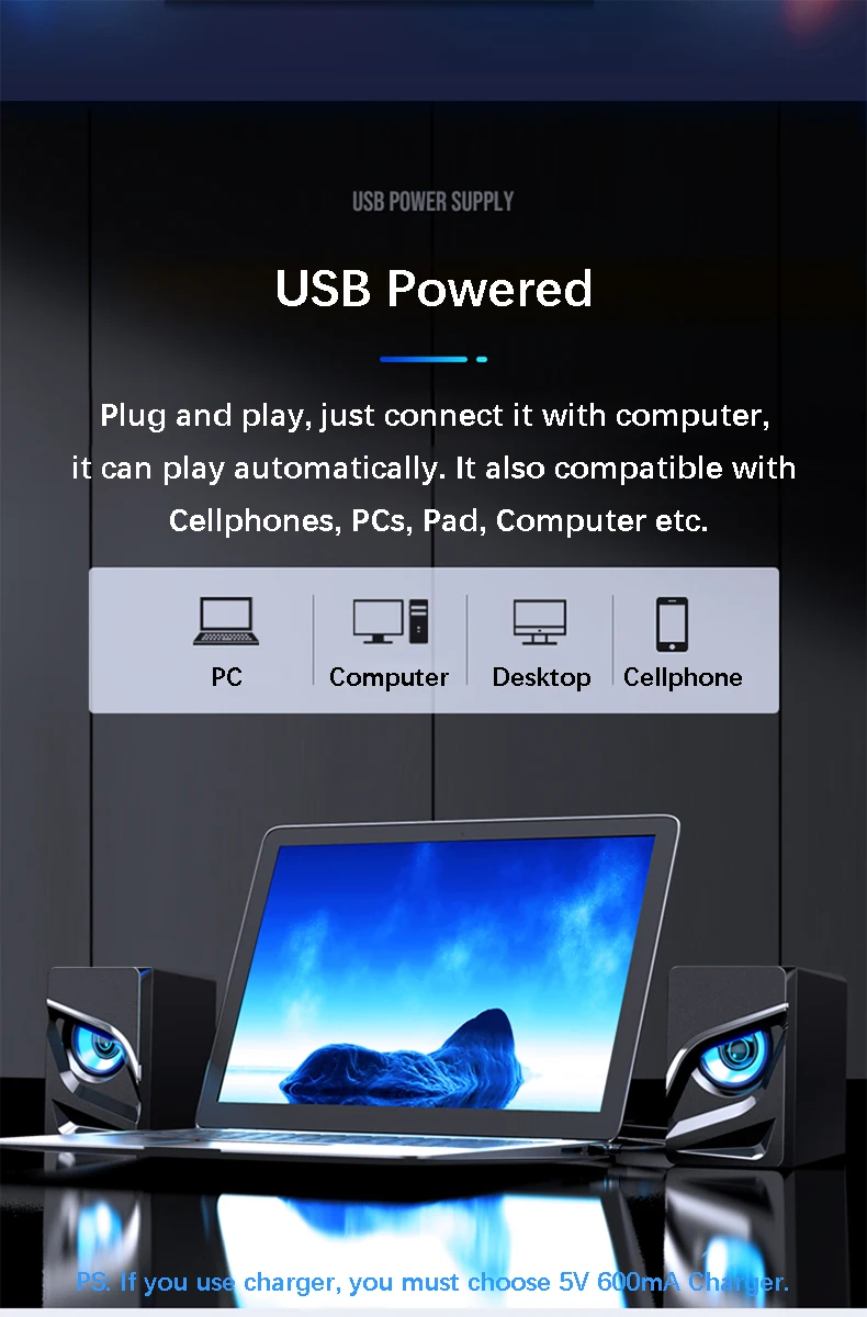 Stereo Desktop Speakers with Compact Size Stereo Desktop Speakers with Compact Size