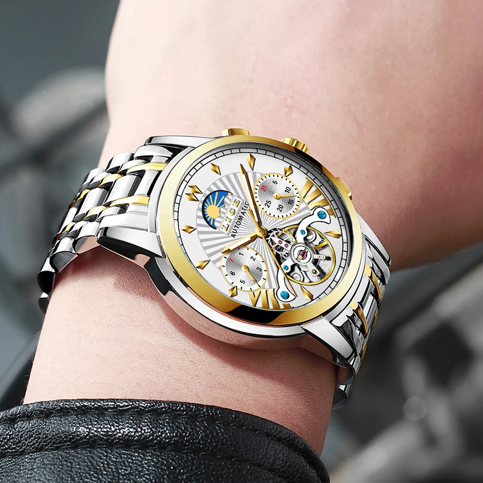LIGE, мужские часы с турбийоном, автоматические механические часы, лучший бренд, Роскошные, из нержавеющей стали, спортивные часы для мужчин, s Relogio Masculino