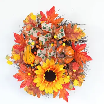 

Pumpkin Maple Leaf Wreath Artificial Flower Garland Autumn Harvest Thanksgiving Halloween Decoration Halloween Wreath Berry Deco