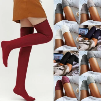 

Women Long Socks Warm Thigh High Over the Knee Socks Basic Styles Spring Autumn Winter Cotton Socks Fashion Black Gray White