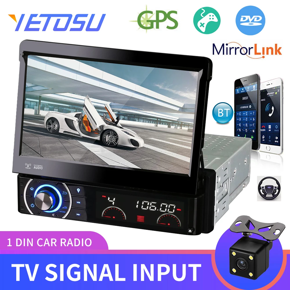 Автомагнитола Yetosu 1 din 7 дюймов GPS-навигация Bluetooth камера заднего вида