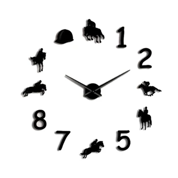 

Horse Riding 3D Watch Clock Living Room Quartz Acrylic Mirror Effect Home Decoration Wall Stickers