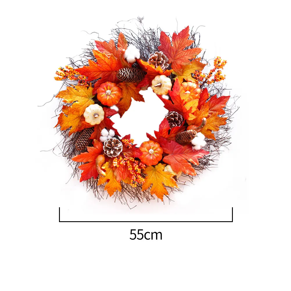 Door Hanging Farmhouse Fall Decoration Handcrafted Maple Leaf Rattan Mini Pumpkin Thanksgiving Wreath Restaurant Window Ornament