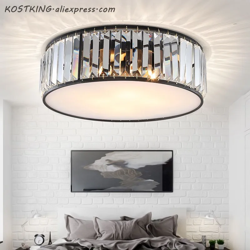 

KOSTKING LED Ceiling Lights with K9 crystal Modern Round Ceiling Lamp hardware Bedroom Luminaire Black Dining Lighting Fixture